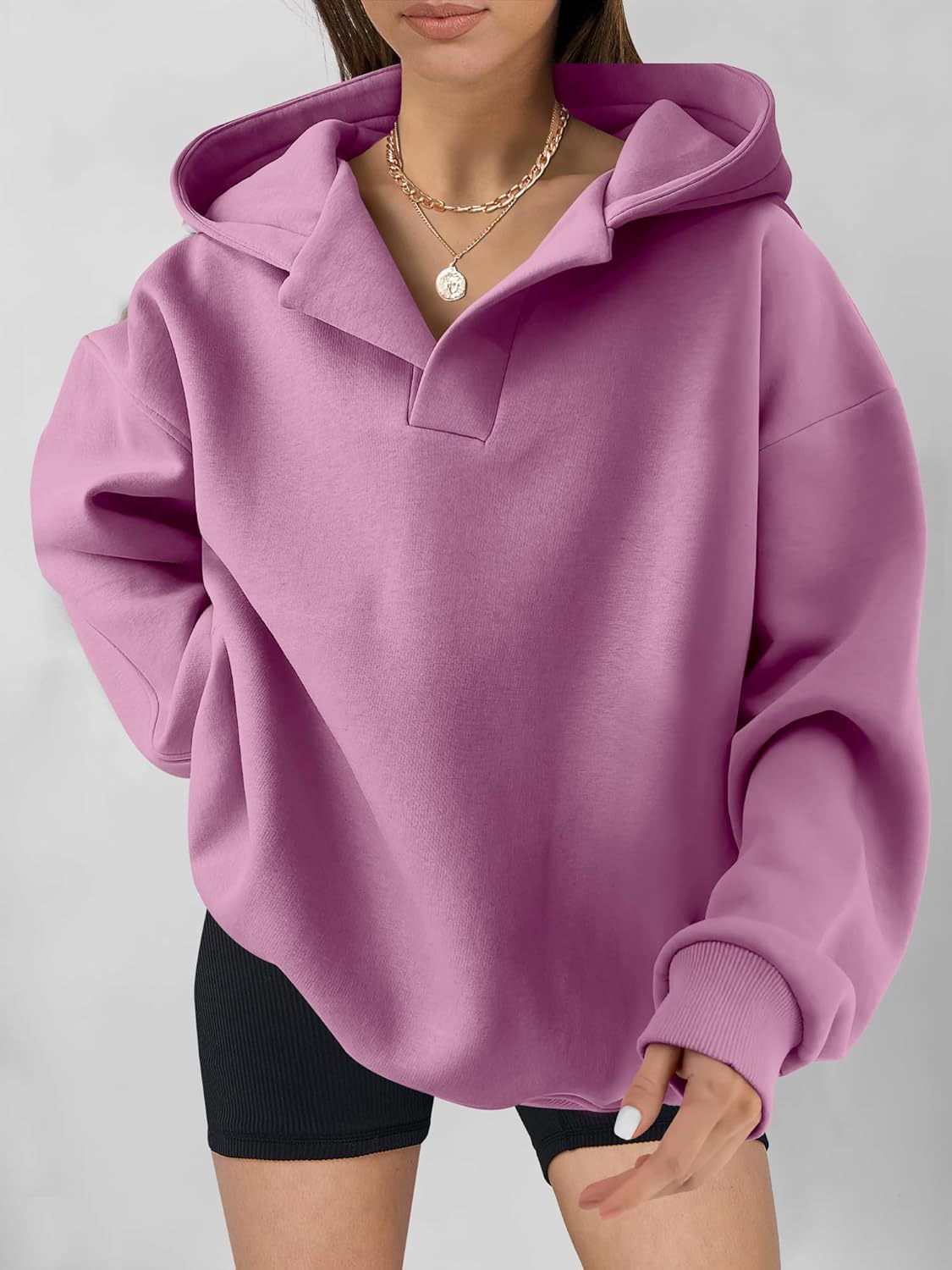 2025 Autumn and Winter Season 2024 Autumn And Winter Amazon  European And American Ladies Sweatshirt Solid Color Long Sleeve Hooded Solid Color Loose Sweater Women's Top