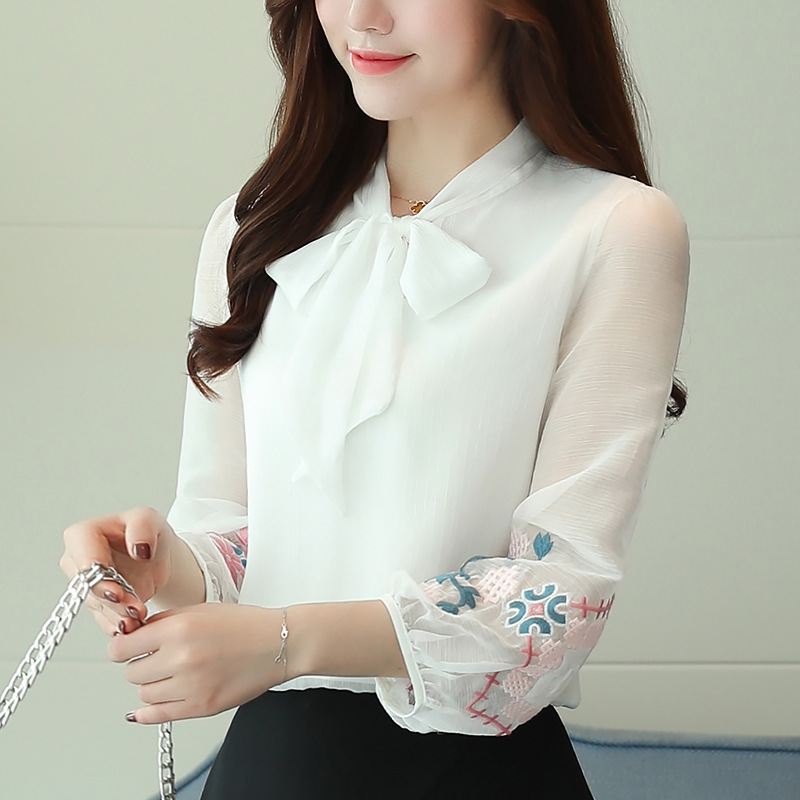 Shiffon spring elegant shirt with bow