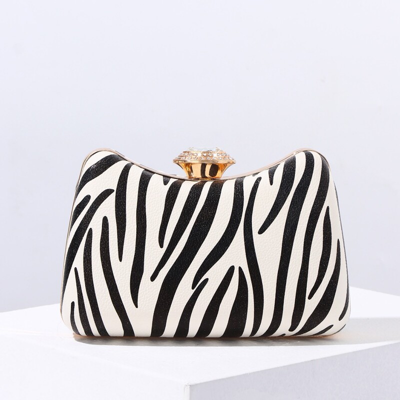 Carefully Selected Zebra Print Evening Bags, European and American Fashion Clutch Bags, Pu Chain Evening Bags, Cross-Border Chaozhou Manufacturer