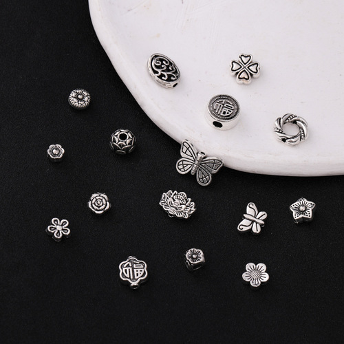 Tibetan silver love flower Tibetan silver accessories diy ethnic style Miao silver jewelry silver string spacer bead material direct sales
