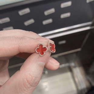 Myanmar natural agate earrings female four-leaf clover flower jade earrings 925 silver earrings female wholesale