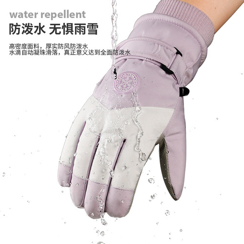 Winter warm and velvet thickened ski gloves for female students outdoor electric bike riding cold-proof touch screen waterproof ladies