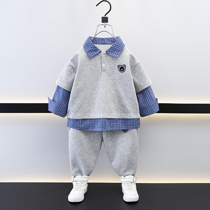 7690 Traje para niños Traje para niños 2025 Nuevo estilo para niños Ropa deportiva de primavera Suéter de solapa Ropa de moda de dos piezas