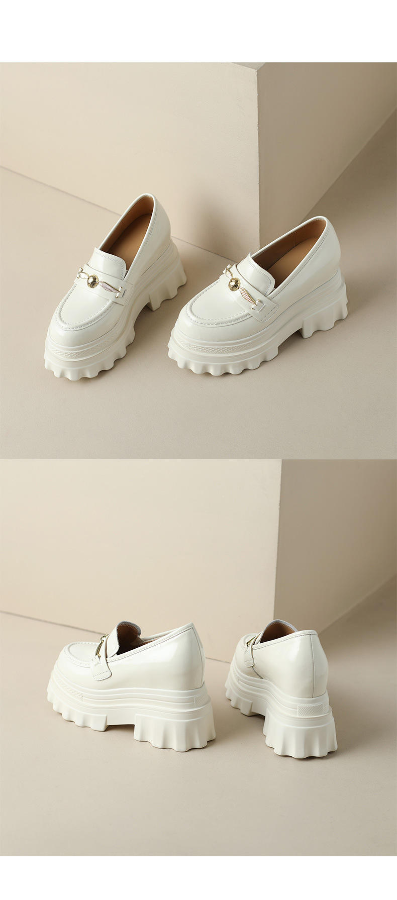 Giày loafer nữ đế xuồng cao gót 9 cm, mũi tròn, da bóng, tăng chiều cao — màu đen chi tiết 12