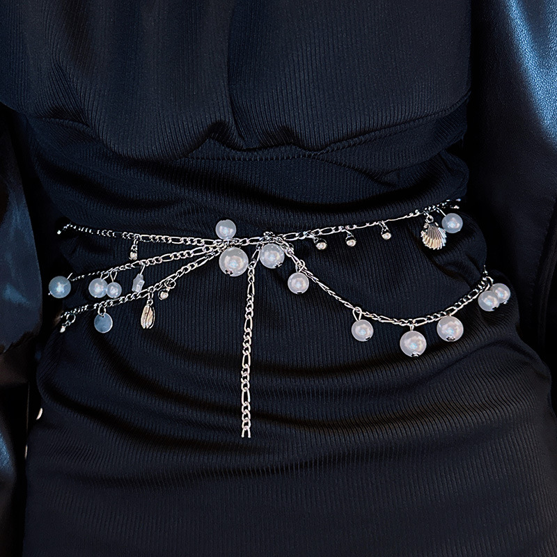 珍珠腰鏈多層貝殼掛墜原創設計時髦優雅個性腰鏈女歐美高級感配飾