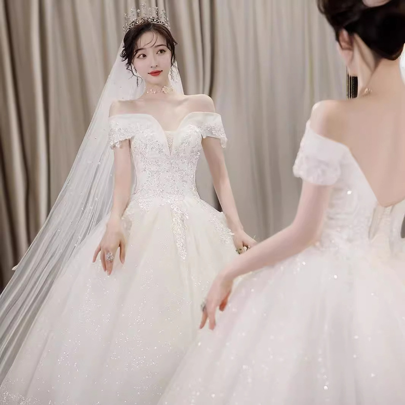 French-Style Off-Shoulder Main Wedding Dress 2026 New Bridal Court-Style Travel Photography Wedding Dress with Long Train Wholesale French-Style Off-Shoulder Main Wedding Dress 2026 New Bridal Court-Style Travel Photography Wedding Dress with Long Train Wholesale