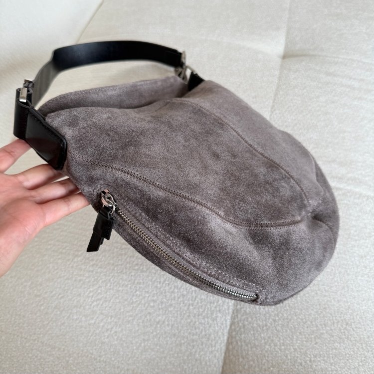 Retro Black Suede Hobo Bag For Women, Shoulder Bag, Crossbody Underarm Bag, High-End Versatile Handbag - Thumbnail 5