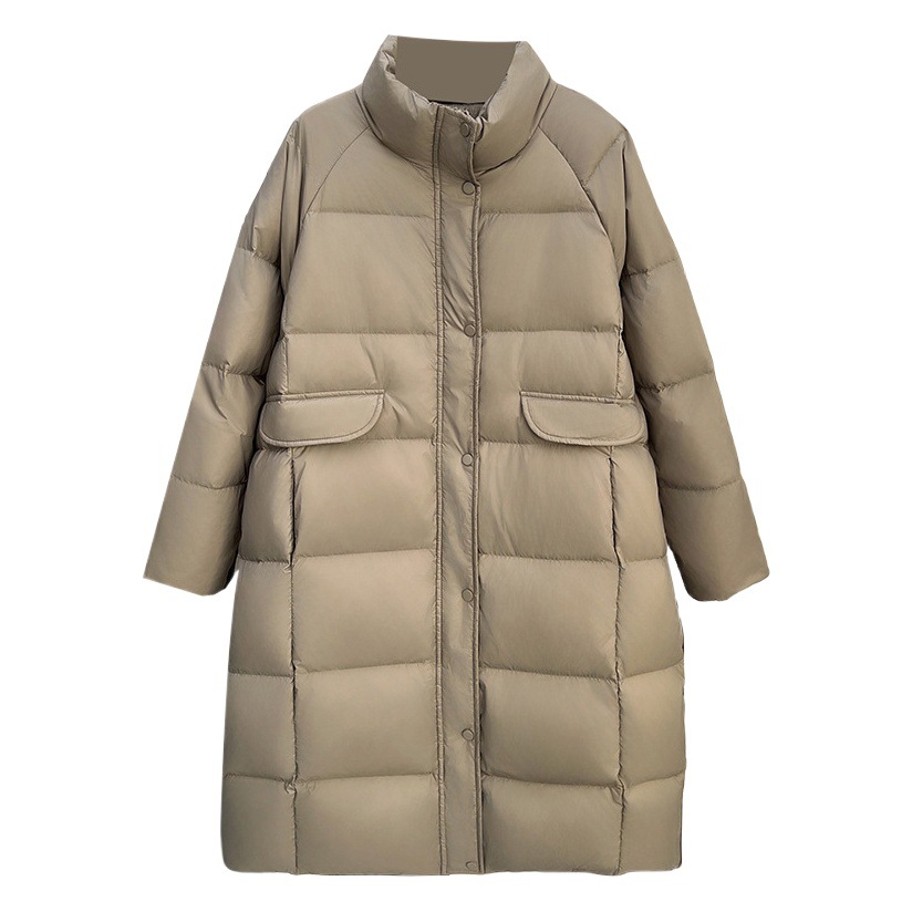 220kg fat girl winter simple long stand collar down jacket plus size women's warm solid color coat 2083
