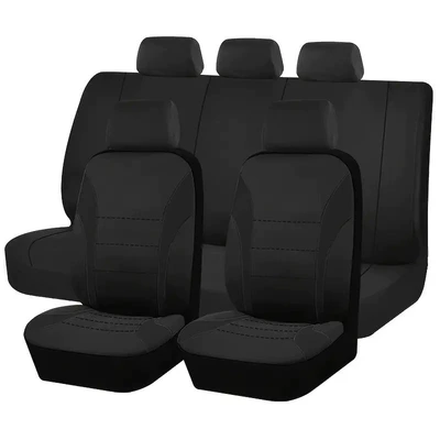 Single Waistline, 9-Piece Set for Export, Universal seat cover - black-9-piece-set-five-seats