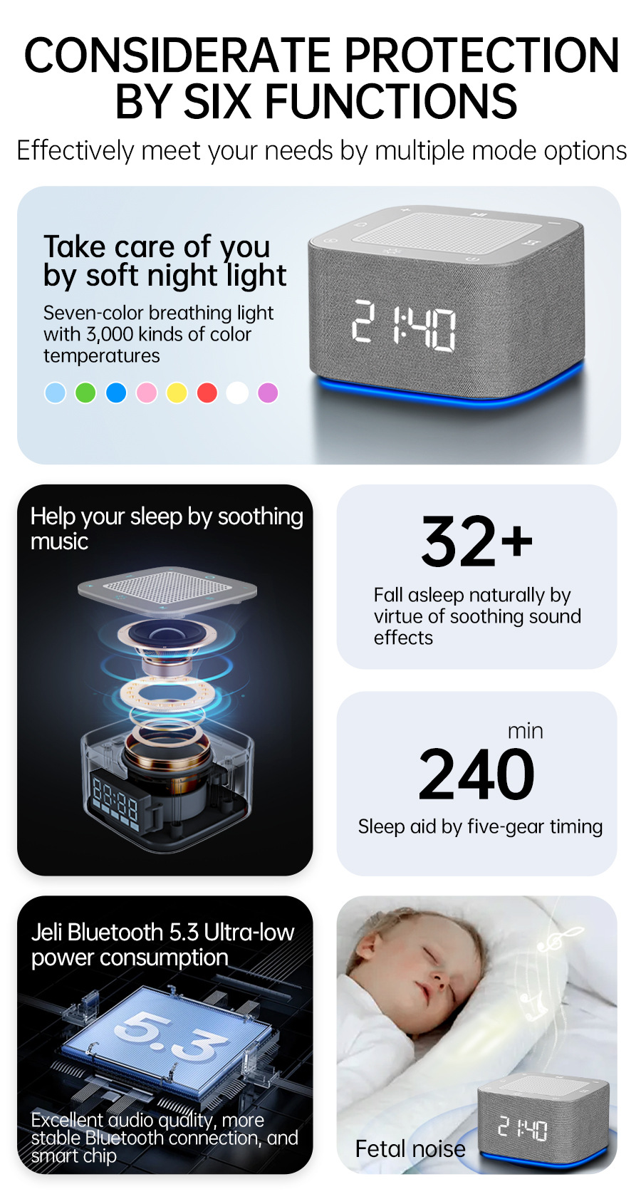 White Whisper Noise Sleep Sound Machine Bluetooth Speaker White Noise Aids Sleep_voghion.com