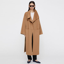 欧美风tot双面呢外套女羊绒宽松版型大翻领中长款羊毛大衣冬新款