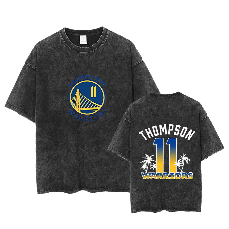 Washed Old Short-sleeved T-shirt Golden State Warriors Short-sleeved T-shirt Men's and Women's Summer Cotton Loose Sports Basketball Thompson