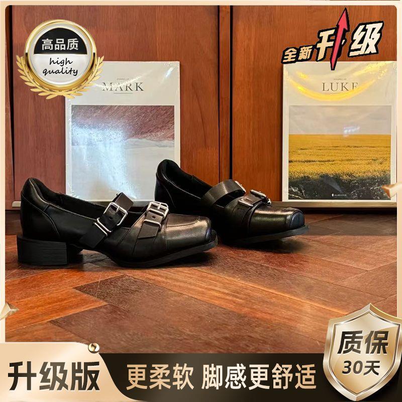 复古风方头女百搭英伦风设计感2025春季单鞋玛丽珍鞋新款暗黑皮鞋|undefined