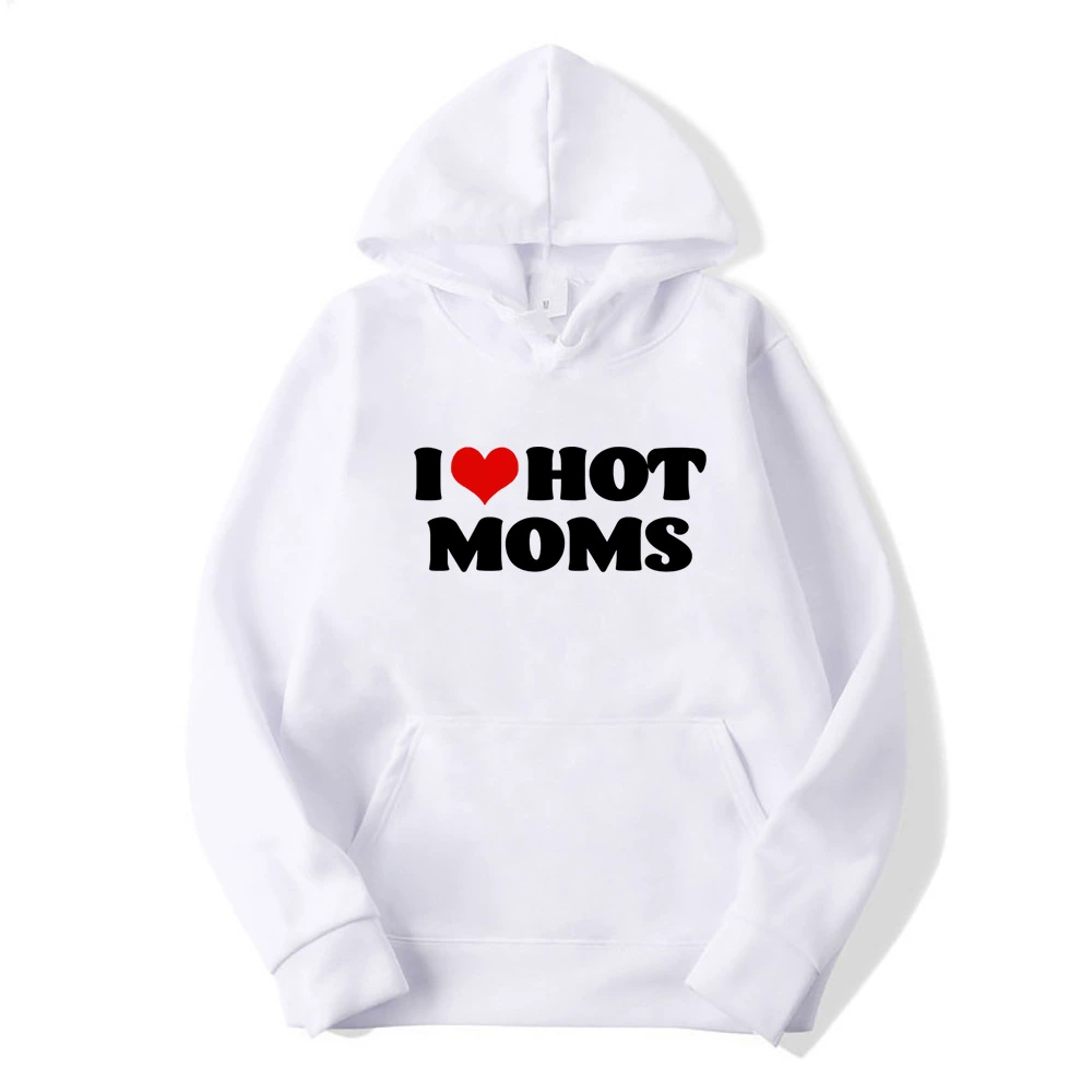 Худи I Love Hot Moms с красным сердцем, свитшот для мамы