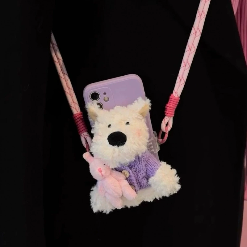Mobile phone, strap, cartoon shoulder bag, plush universal doll