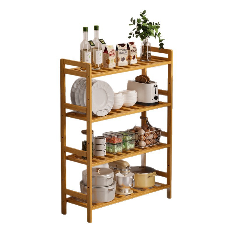 Estante de almacenamiento de cocina estante de almacenamiento de múltiples capas estante de almacenamiento de artículos diversos estante de bambú simple pared sala de estar piso estantería estrecha