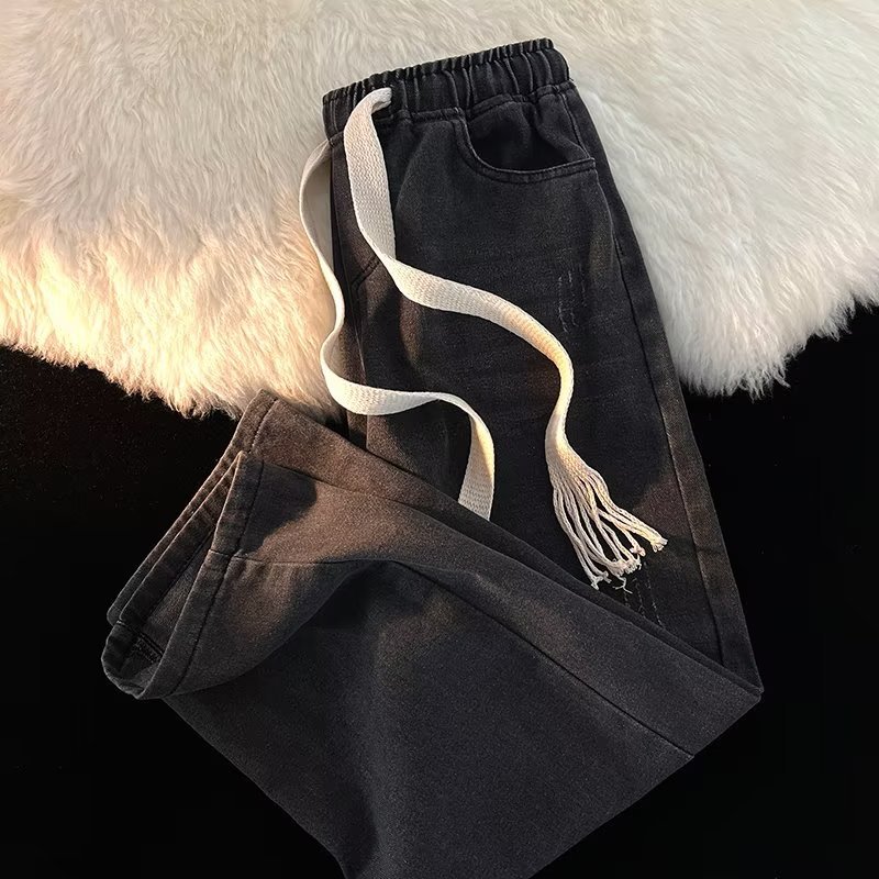 Pantalones jeans masculinos primavera y verano estilo de Hong Kong chic pantalones casuales rectos sueltos marca de moda de alta calle pantalones de piernas anchas