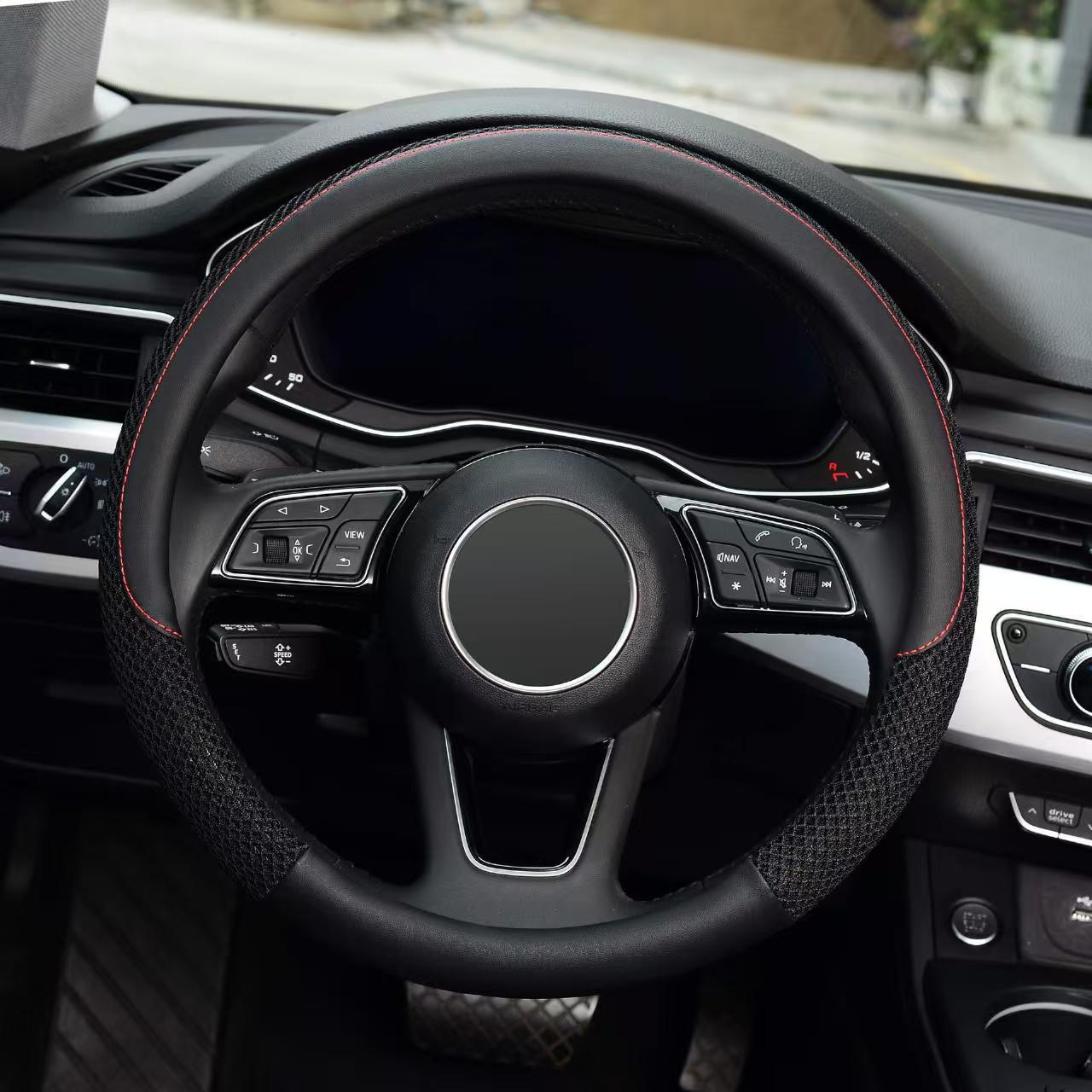 Car Steering Wheel Cover for All Seasons, Seam-Free Leather Ice Silk Men's and Women's Sports Universal Handlebar Cover