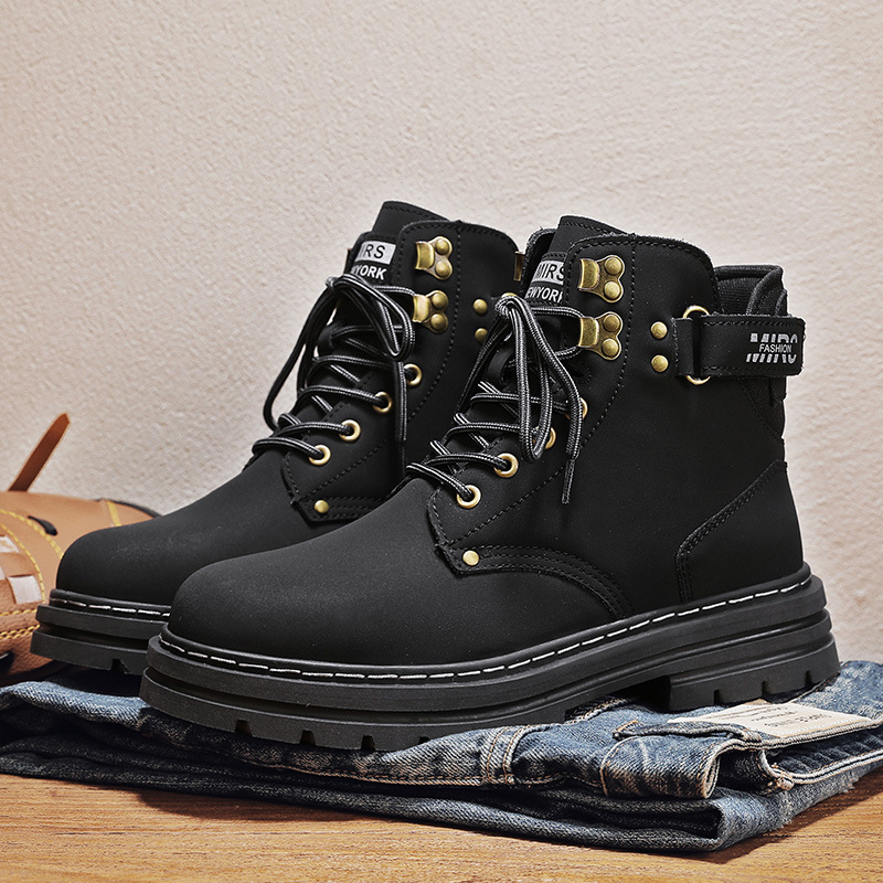 2025 otoño y invierno nuevos hombres botas de cuero casuales al aire libre botas Martin calientes para calentar el uso de zapatos altos