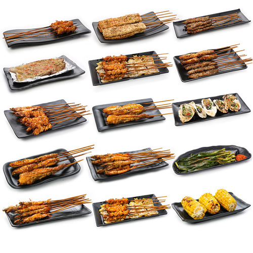 Melamine imitating porcelain tableware plate black plastic creative barbecue plate dish hotpot dish meat dish for commercial use