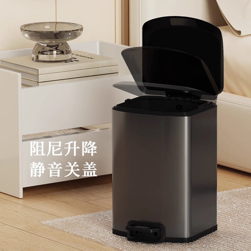 2025新款不锈钢垃圾桶家用厨房客厅卫生间大容量带盖脚踏式商用号|undefined