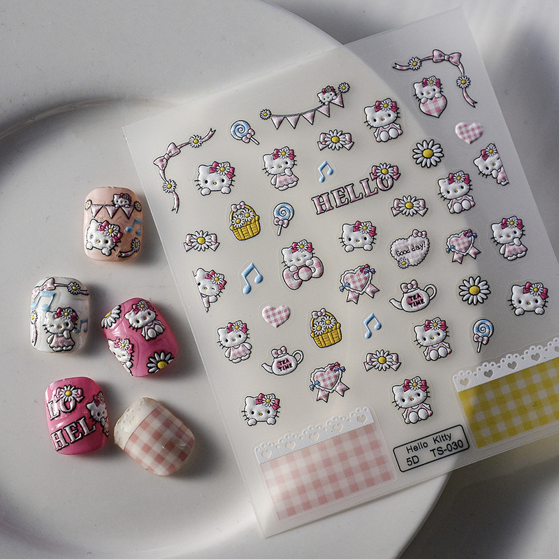 Cartoon Anime Character Pink Cat Nail Sticker Waterproof 5D Stereo Bow Nail Art Sticker Produced for Sale Cartoon Anime Character Pink Cat Nail Sticker Waterproof 5D Stereo Bow Nail Art Sticker Produced for Sale