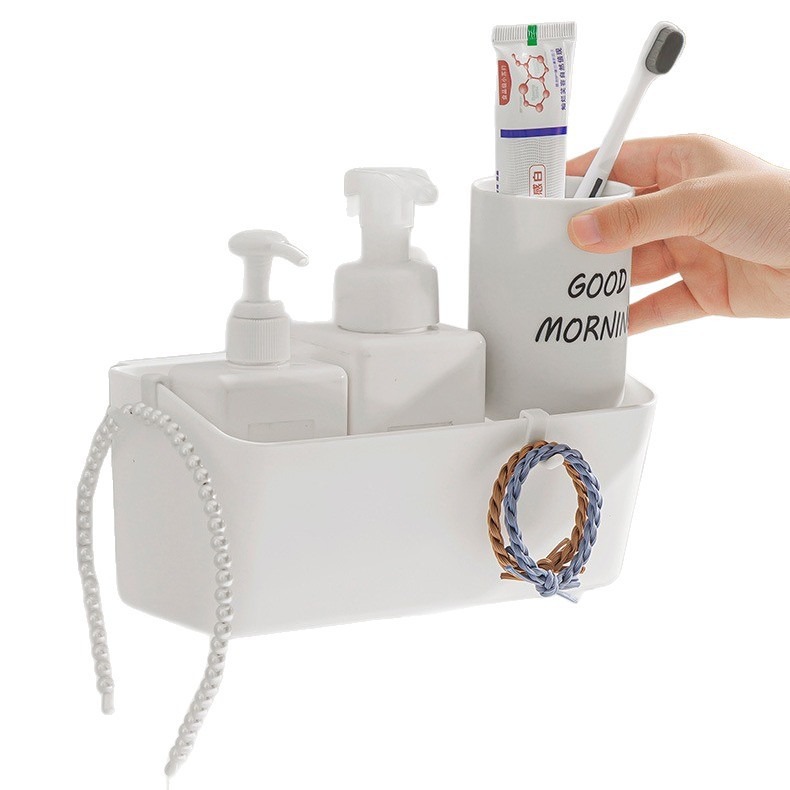 Estante de almacenamiento para baño, estante de pared sin taladro para cosméticos y artículos de aseo, estante de almacenamiento con drenaje para lavabo.