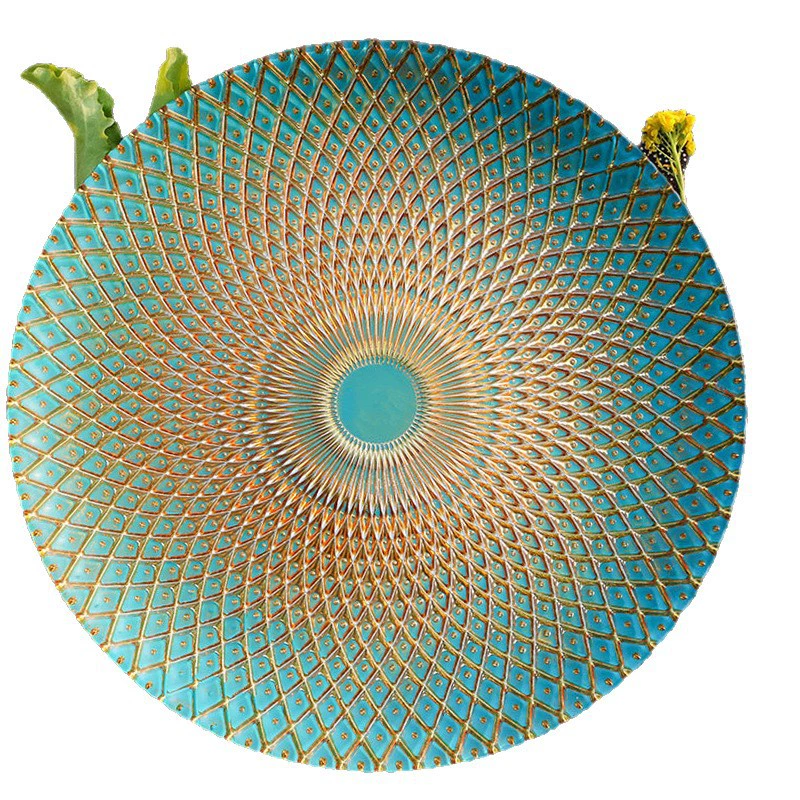 Internet celebrity European -style home glass peacock green pineapple water fruit plate living room candy plate large size round flat plate wholesale