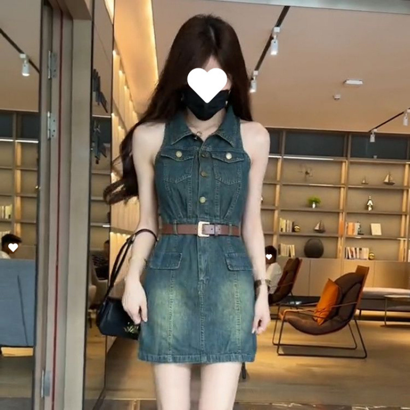 Retro denim summer dress sleevless