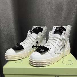 ins欧美潮牌箭头OFF男鞋真皮拼色高帮休闲WHITE小白板鞋OW骑士靴1