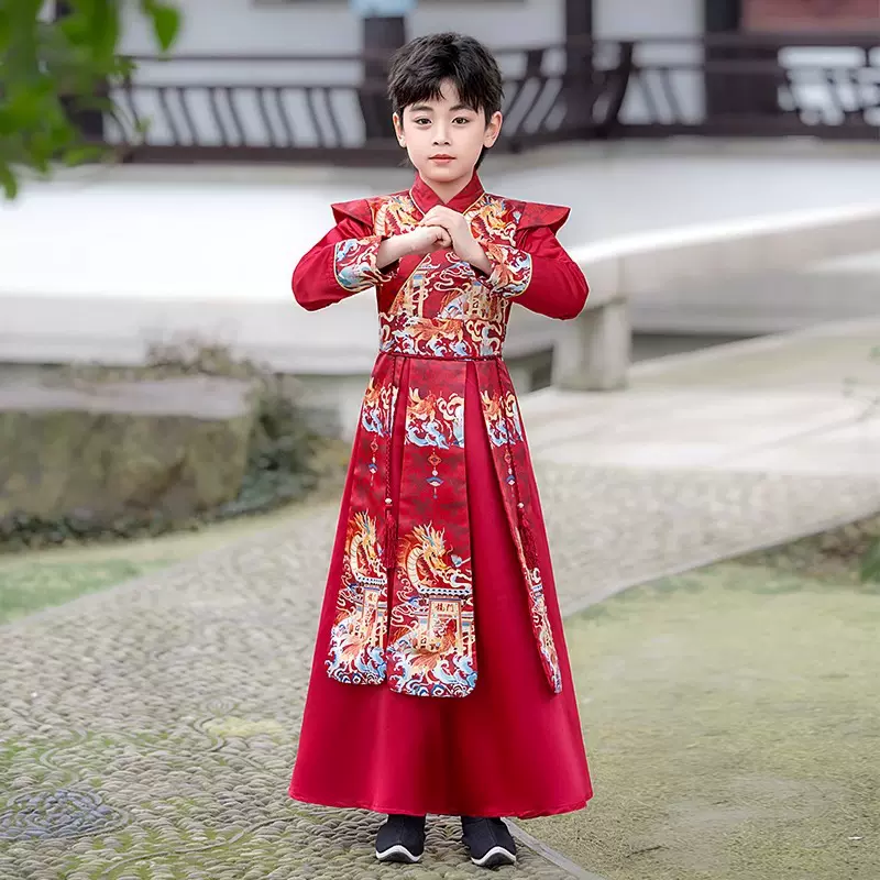 2025新款汉服男童套装武侠风春夏款儿童古装演出服小学生表演服装