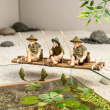 鱼缸造景姜太公钓鱼树脂摆件水族箱边缘装饰卡通垂钓动物模型摆饰