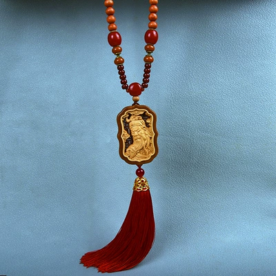 Car hanging, Patron Saints Car Interior Rearview - guan-gong-avatar-bead-chain-style
