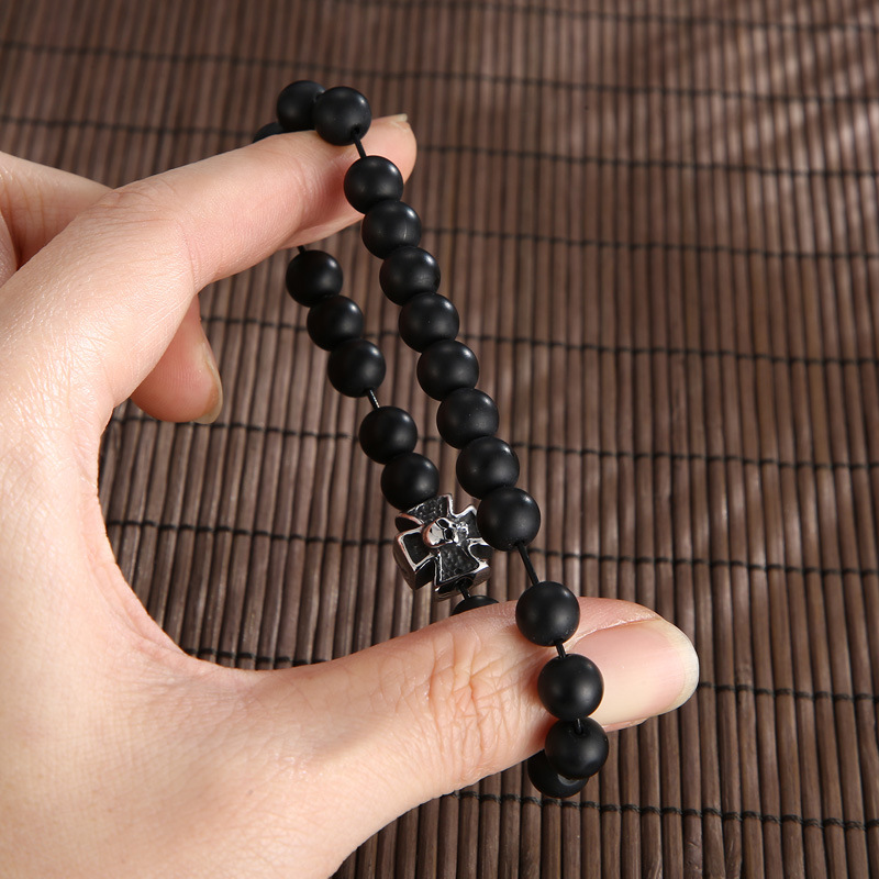 25g Weight Bracelets Classification Daily, Street Occasion turquoise, Agate, Tiger Eye Material Halloween Festival Cross, Skull Pattern Men's Gender Punk Style Punk Cross Skull Turquoise Agate Tiger Eye Halloween Men's Bracelets Men Beaded Bracelets 5