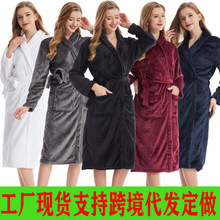 跨境睡袍加厚珊瑚绒睡衣男秋冬季法兰绒浴袍女长款大码家居服代发