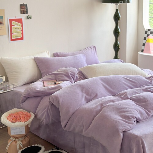 New Ins Blogger Style Solid Color A-Grade 200g Milk Fleece Four-Piece Set Autumn/Winter Warmth Winter Bed Sheet Set