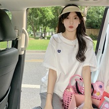 学院风春夏短袖宽松T恤女生衣服 洋气绣花套头圆领春装女装上衣