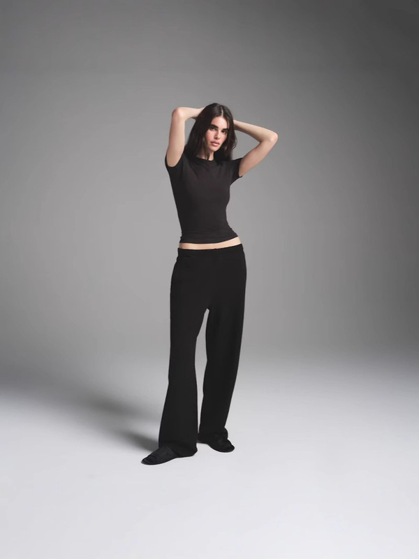 SKIMS オーセンティック COTTON RIB FOLDOVER STRAIGHT PANT フリップウエスト ストレート カジュアル パンツ|undefined