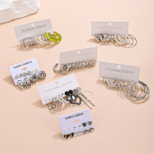 European and American cross-border ins bow fishtail pearl moon earrings studded with diamonds fashionable temperament geometric earring set