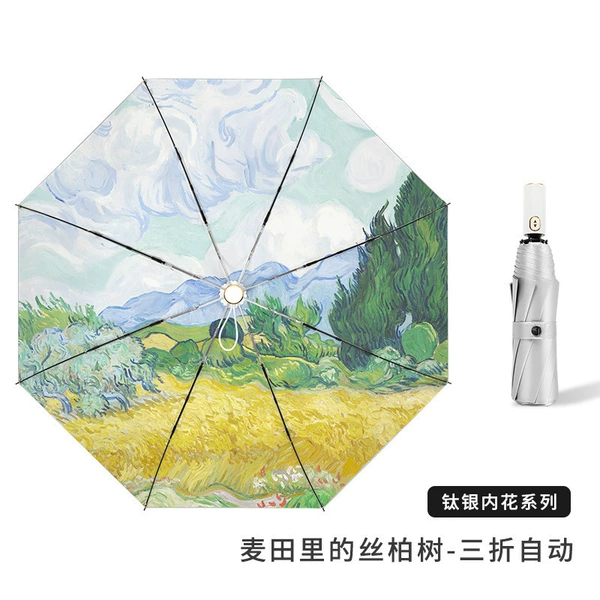 Automatic titanium silver wheat field and cypress trees