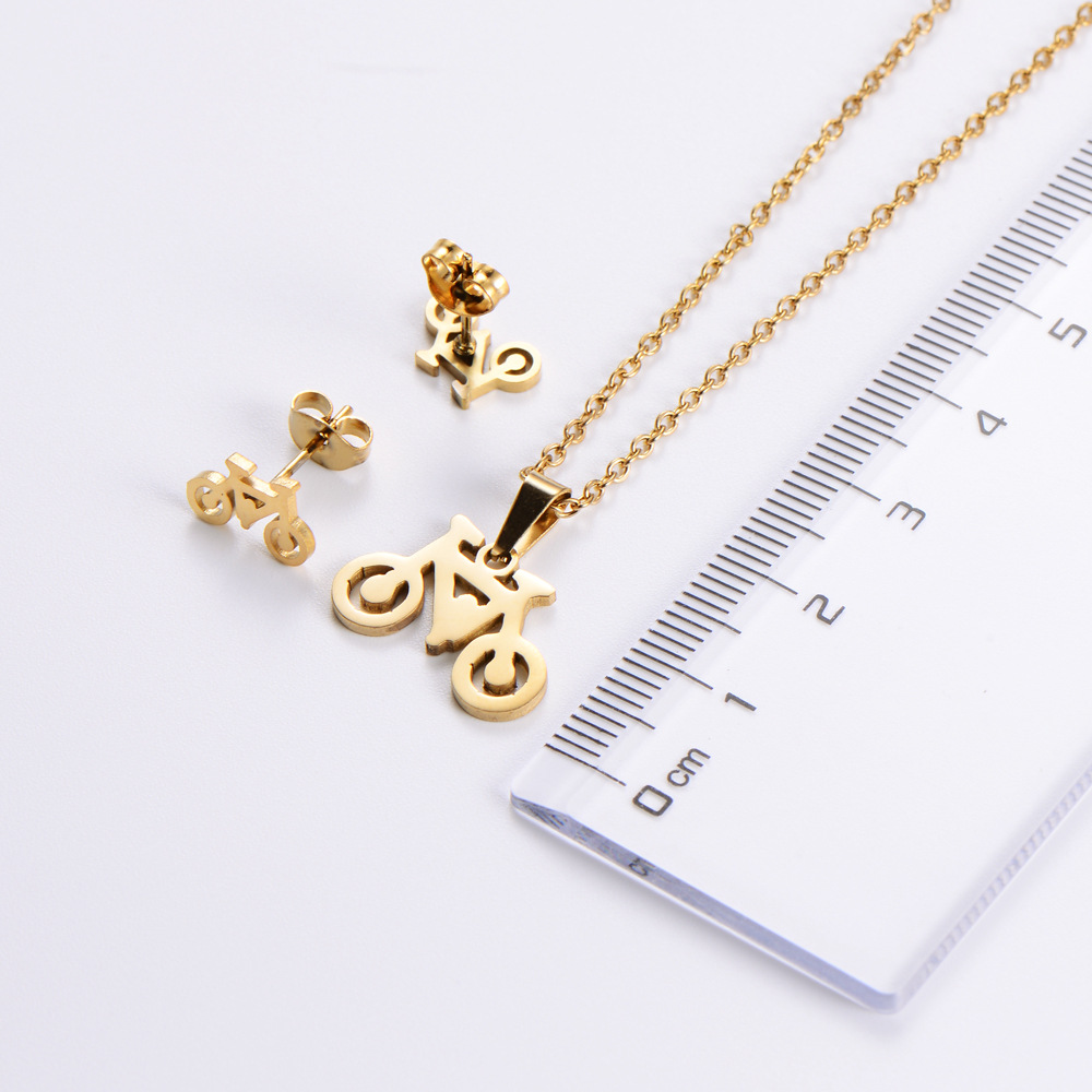 AML Set of Ornaments Electroplated Polished Earrings Titanium Steel Bicycle Clavicle Chain Pendant S