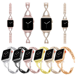 Suitable for Apple metal strap applewatch87se654X type diamond alloy stainless steel watch band