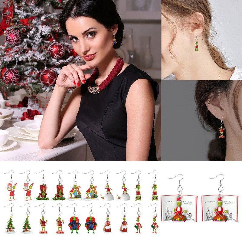 Европейские и американские трансграничные новые рождественские креативные популярные серьги Рождественский Гринч серии акриловые серьги