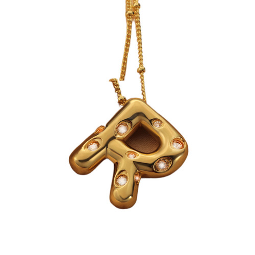 26-inch English alphabet necklace pendant for women, copper-plated and inlaid with zirconia, 18K letter lock chain pendant