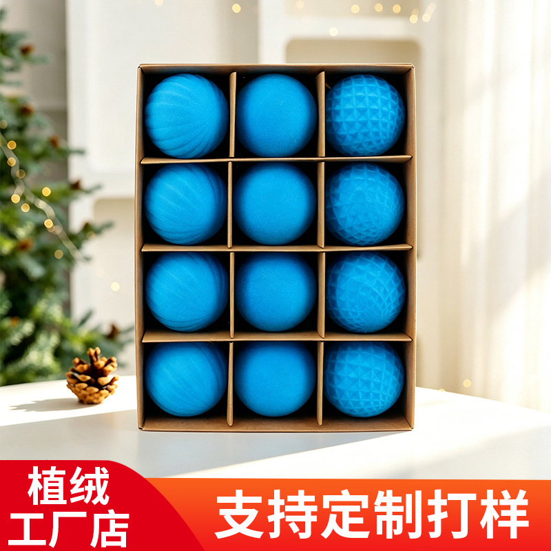 Bolas de Navidad flocadas 6CM / 12pcs flocadas bolas de Navidad decoraciones navideñas fábrica tienda directa Navidad