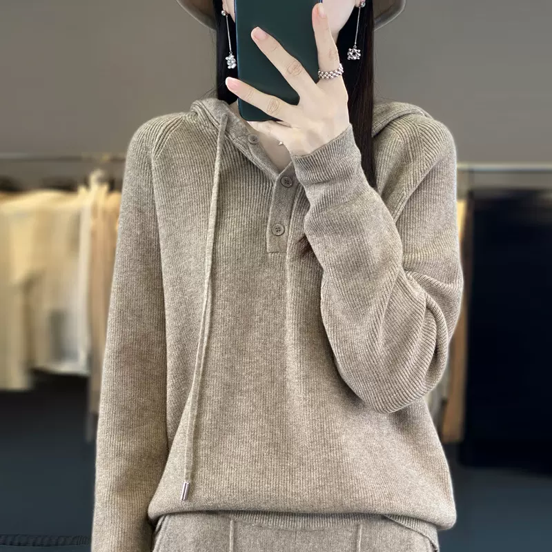 连帽针织衫卫衣女2024秋冬新款时尚宽松长袖上衣慵懒套头毛衣帽衫