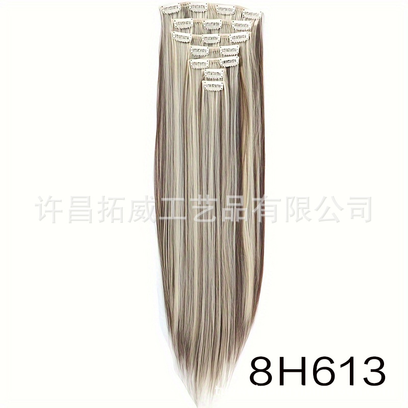 Europeos y estadounidenses extensiones de cabello de cabello para mujeres cabello largo siete piezas BB clip clip fibra química cabello largo cabello recto extensiones de cabello al por mayor