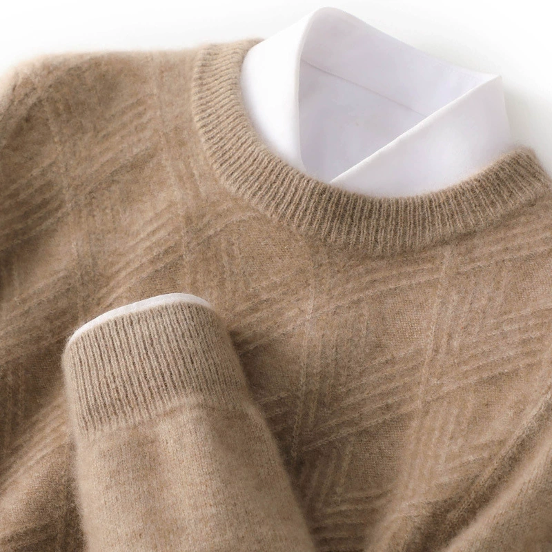 Осенне-Зимний новый кашемировый свитер, Мужская водолазка с круглым вырезом, утолщенный жаккардовый свитер, деловая Повседневная Базовая рубашка из 100 шерсти