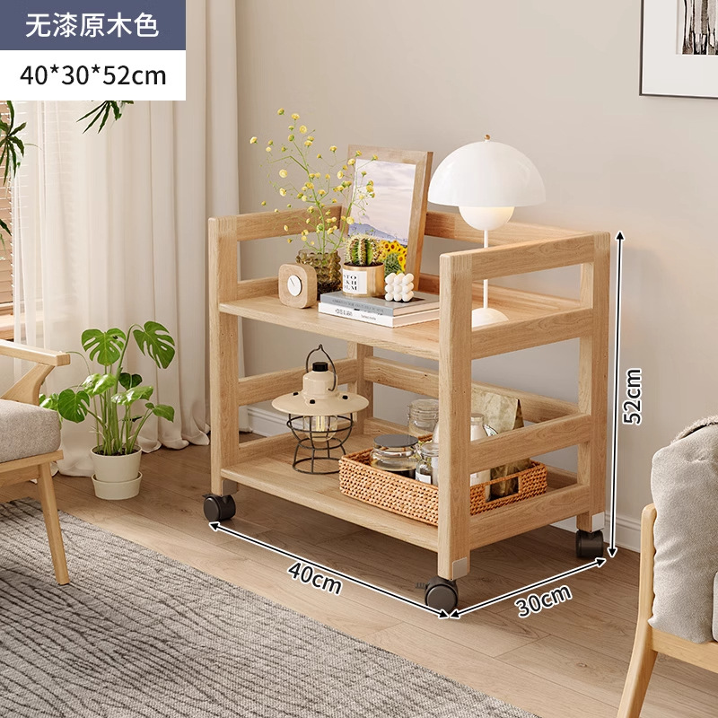 Rack de mesita de noche de madera maciza de color madera de piso a techo en el lado de la sala de estar, cochecito de varios pisos, estante de almacenamiento extraíble para dormitorio