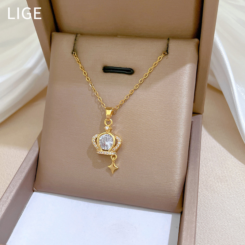 Gorgeous Diamond Crown Necklace For Women Versatile Collarbone_voghion.com